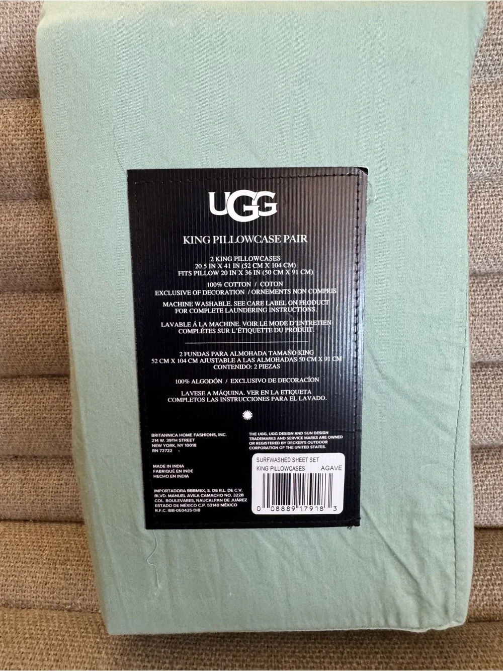 UGG Surfwashed Cotton King Pillowcases Agave NWT